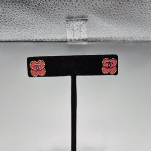 Chanel Pink Floral Logo Stud Earrings - Designer Style